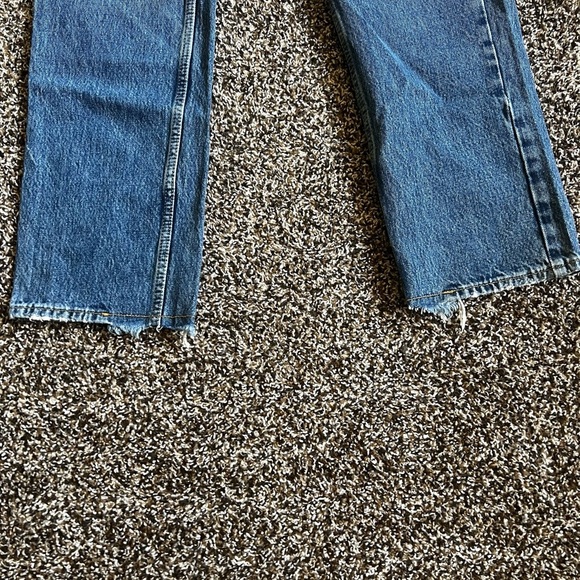 Good American Blue Straight Leg Jeans with Distressed Knees - Picture 4 of 8